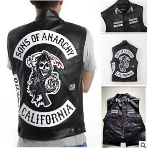 Sons Of Anarchy Embroidery Leather Rock Punk Vest Cosplay Costume Black