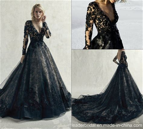 24 Long Sleeve Lace Lace Elegant Lace Black Wedding Dresses 