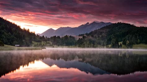 Dawn Landscape Nature Mountains Forest Lake Morning