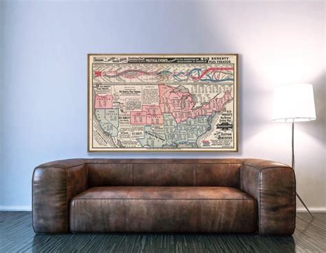 Vintage Political Map Of The United States Political Diagram Etsy
