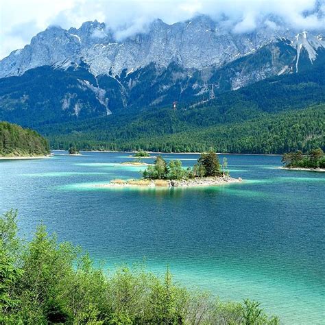 Gorgeous View Of Eibsee Lake Under Zugspitze Germanys Tallest Mountain