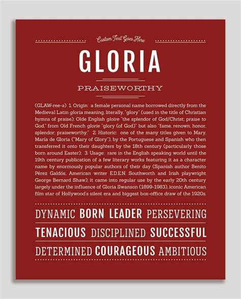 Gloria Name Art Print Classic Names Names Names With Meaning