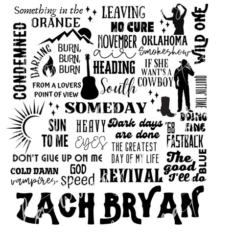 Zach Bryan Png And Svg File Zach Bryan Song Grid For Etsy Canada