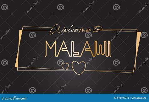 Malawi Welcome To Golden Text Neon Lettering Typography Vector