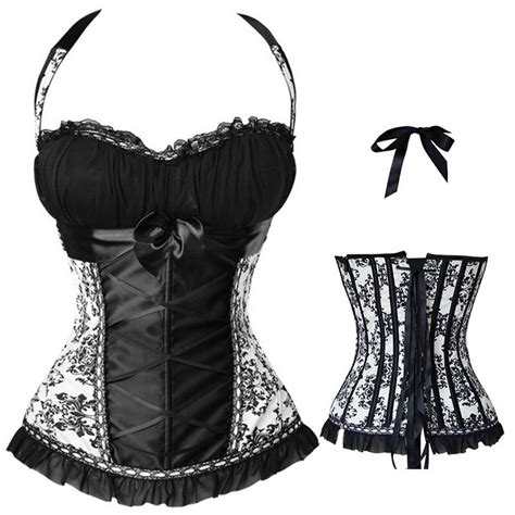 Sexy Women Lace Up Boned Corset Bow Bustiers Lingerie Plus Size Brocade