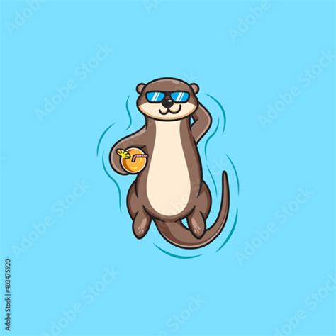 Cute Otter Swim Casually Vector Illustration An Otter Who Is Enjoying