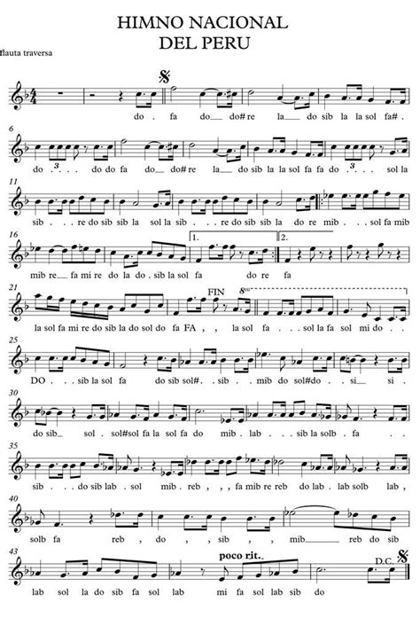 PerÚ Himno Nacional Con Notas Utilizadas Y Partitura La Flauta Dulce
