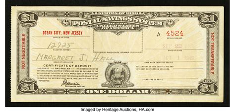 Postal Savings System Series 1939 1 Certificate Sep 22 1949 Lot