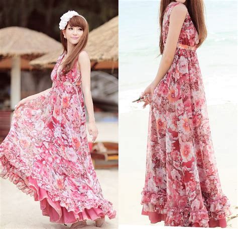 Spaghetti Strap Dresses Long Chiffon Floral Print Dresses Summer