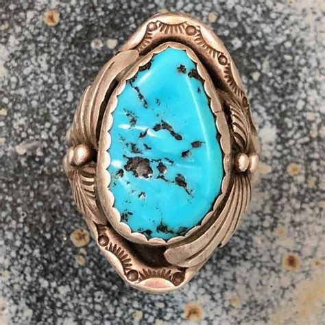 Signed Navajo Turquoise Ring In Sterling Silver Size Navajo