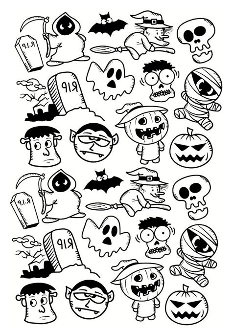Halloween mickey mouse, charlie brown, haunted houses, sugar skulls, bats, witches, and more! Halloween doodle characters - Halloween Adult Coloring Pages
