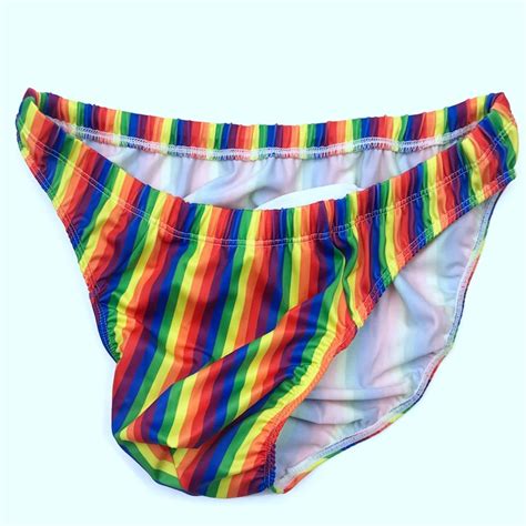 High Quality Men Briefs Underwear U Convex Pouch Lycra Rainbow Stripe