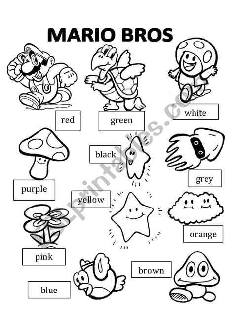 Mario Bros Coloring Color Esl Worksheet By Oli9383
