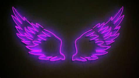 Purple Aesthetic Neon Lights Wings Black Background Hd Purple Aesthetic Wallpapers Hd