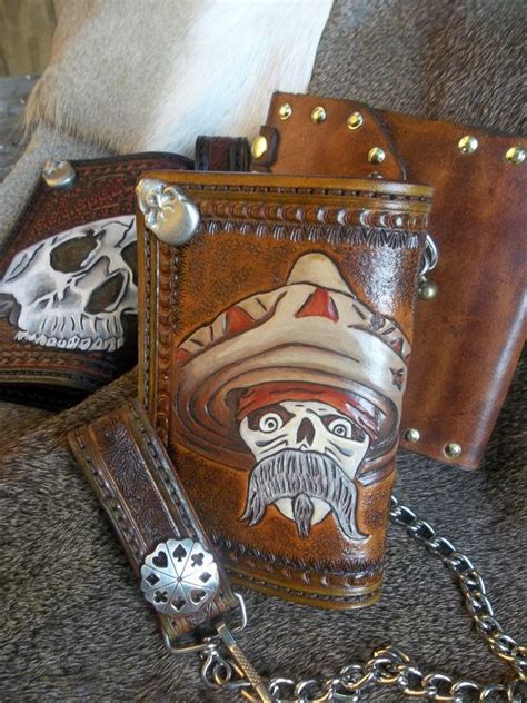 Hand Tooled Leather Wallet For Bikers And Men Etsy Hand Tooled