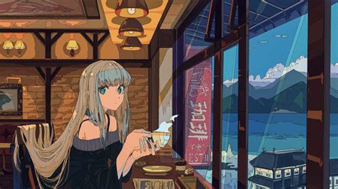 Aesthetic Anime Coffee Shop Wallpaper Canvas Goose