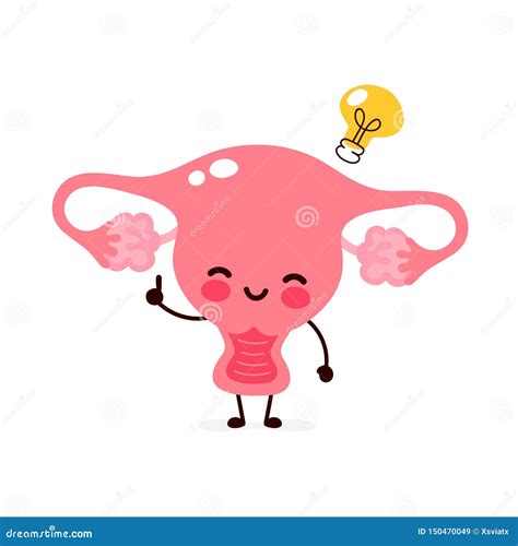 Happy Cute Uterus With Lightbulb Character Cartoon Vector Cartoondealer Com