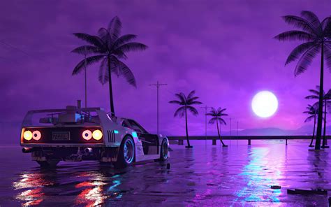 1440x900 Retro Wave Sunset And Running Car 1440x900 Wallpaper Hd