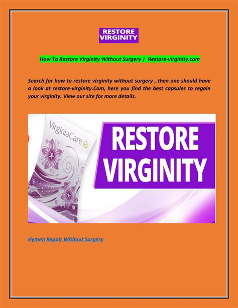 Hymen Repair Without Surgery Restore Virginity Com By Restore