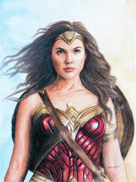 Gal Gadot Colored Pencil Drawing Original Wonder Woman Art