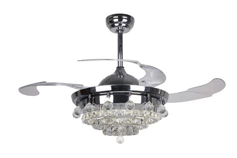 42 Inch Contemporary Led Chandelier Chrome Ceiling Fan With Lights And