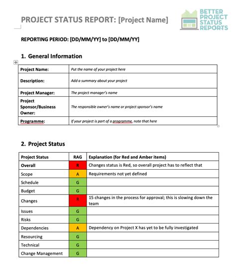 Project Status Report Template Rebels Guide To Project Management