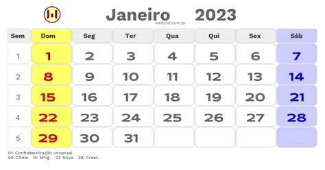 Calendário 2023 Com Feriados Nacionais Fases Da Lua E Datas