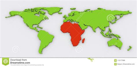 Red Africa In Green 3d Extruded World Map Background Stock Illustration