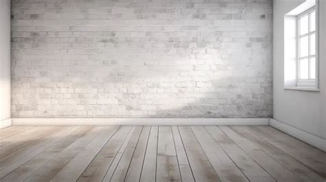 Intimate View Of White Brick Grunge Wall And Plank Wooden Floor In An