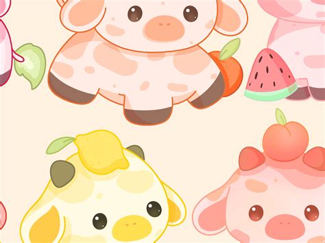 Cute Kawaii Printable Fruit Cows Clipart Commercial Use Png Etsy