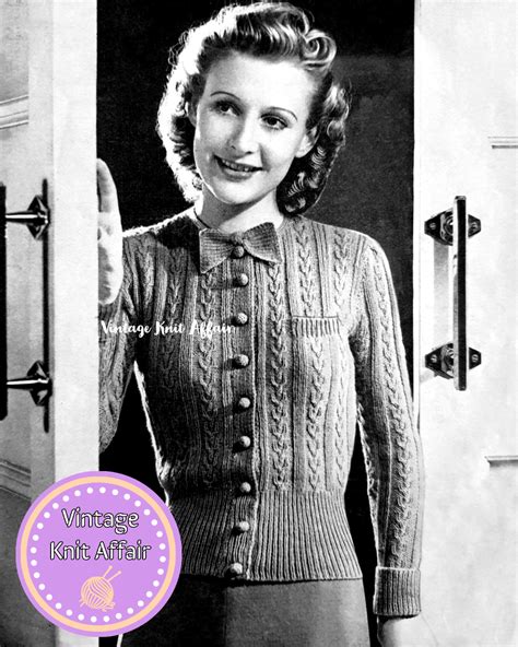 1930s Ladies Bow Cardigan Vintage Knitting Patterns Affair 1930s