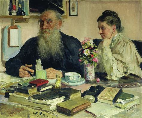 Leo Tolstoy With His Wife In Yasnaya Polyana 1907 Painting By Ilya