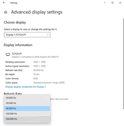 Как настроить частоту монитора в Windows 10