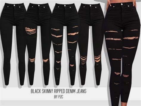 The Sims Resource Black Skinny Ripped Denim Jeans Collection By Pinkzombiecupcakes Sims 4