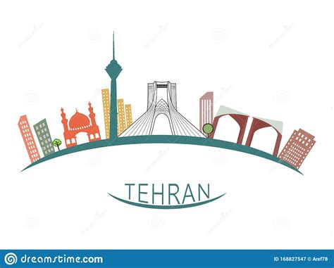 Azadi Tower In Iran Tehran Vector Illustration Set Stock Vector