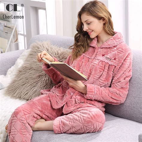 Cherlemon Women Warm Cozy Flannel Pajamas Winter Long Sleeves Homewear