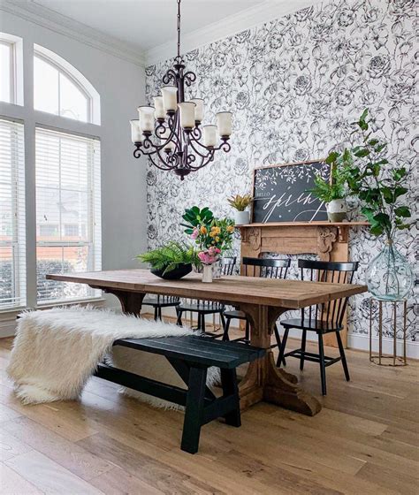 Black And White Floral Wallpaper Dining Room Wallpaper Dining Room