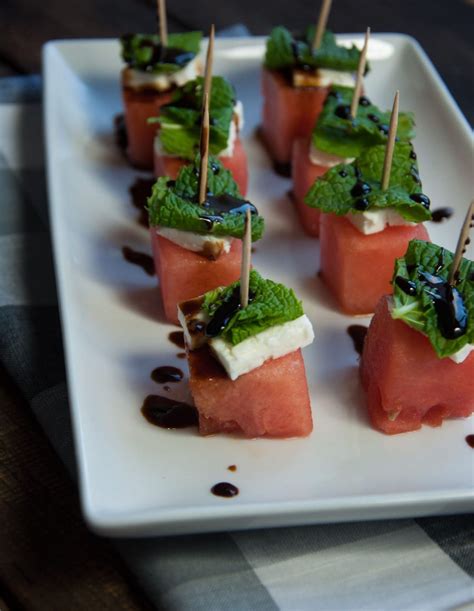 Watermelon Feta Mint Skewers With Balsamic Glaze Feasting Not Fasting