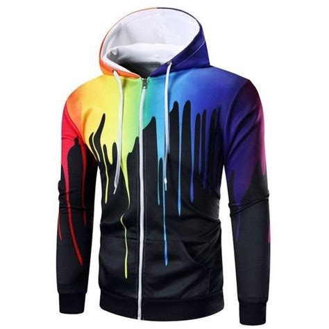 Paint Dripping Print Zip Up Hoodie 27 Liked On Polyvore Featuring