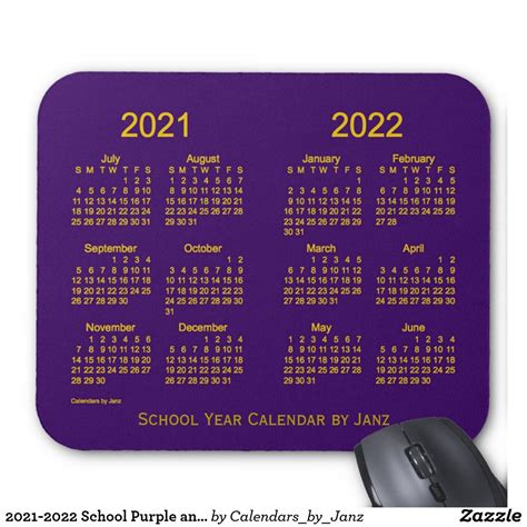 2021 2022 School Purple And Gold Calendar By Janz Mouse Pad Zazzle