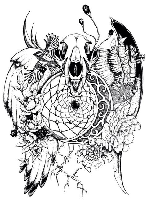 Doodle wolf coloring book outline drawing in vector. 134 best images about DreamCatcher Coloring Pages for ...