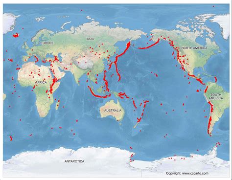 Map Showing The Geographical Location Of The Major Active Volcanoes On