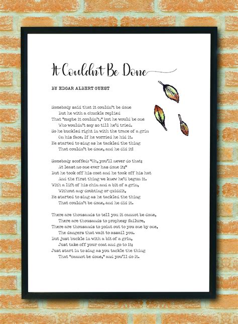 It Couldnt Be Done Edgar Albert Guest Poetry Poster Etsy