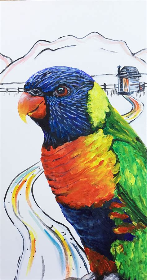 Rainbow Lorikeet Outback By Em Gee Paintings For Sale Bluethumb