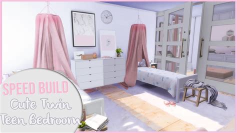 The Sims 4 Speed Build Cute Twin Teen Bedroom Cc Links Youtube