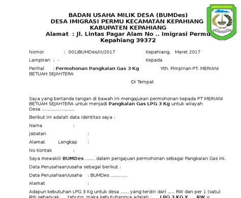 Contoh Surat Permohonan Pangkalan Gas Elpiji Easy Study