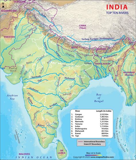Find Here The List Of Top Rivers In India By Length In Kilometers Along With A Map Also