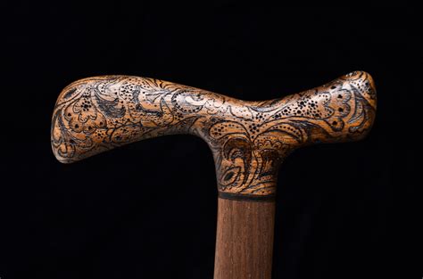 Custom Walking Cane Walnut Wood And Pyrography By Walking With Wood