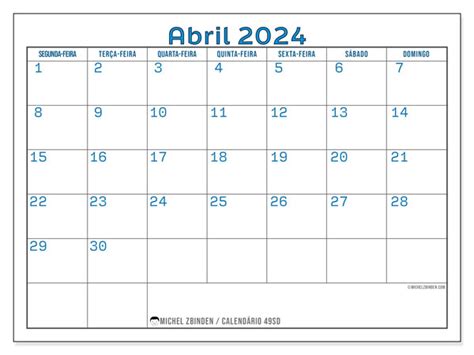 Calendário Abril 2024 49 Michel Zbinden Pt