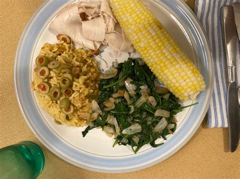June 30 2021 Sauteed Spinach Sliced Turkey Rice Pilaf